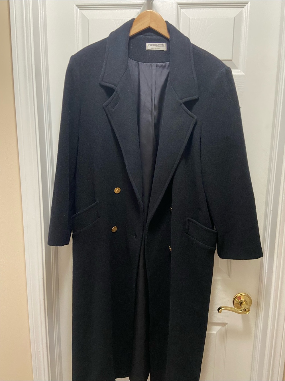 Forecaster of Boston Wool Long Mavy Double-Breasted Coat with Gold Buttons Sz 14